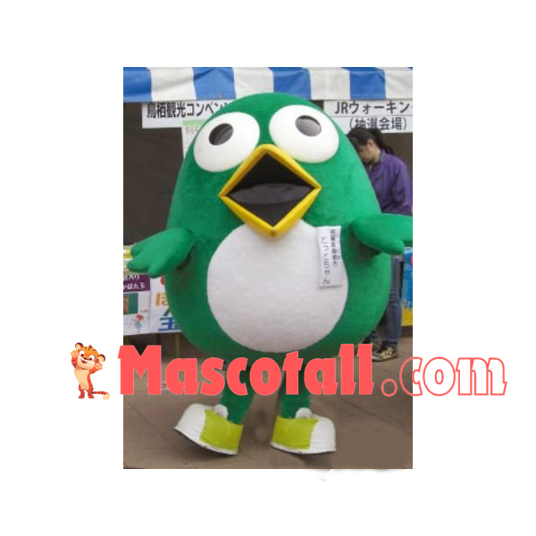 Green Bird Cartoon Mascot Costume of Garden Party