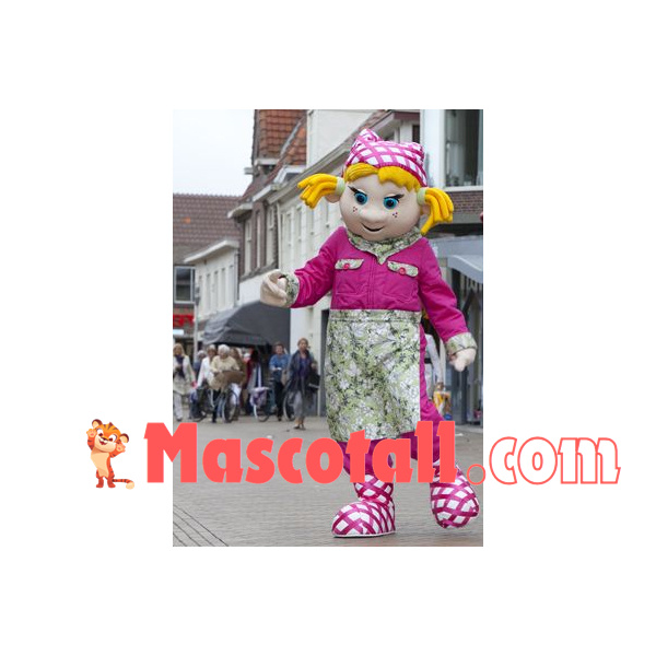 Foreign Waiter With Golden Double Ponytail Mascot Costume