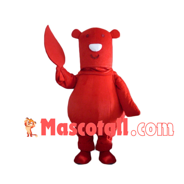 Red Long-headed Bear Holding Leaf Mascot Costume