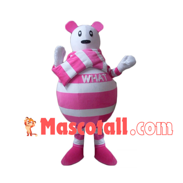 Pink Striped Bear Cartoon Mascot Costume