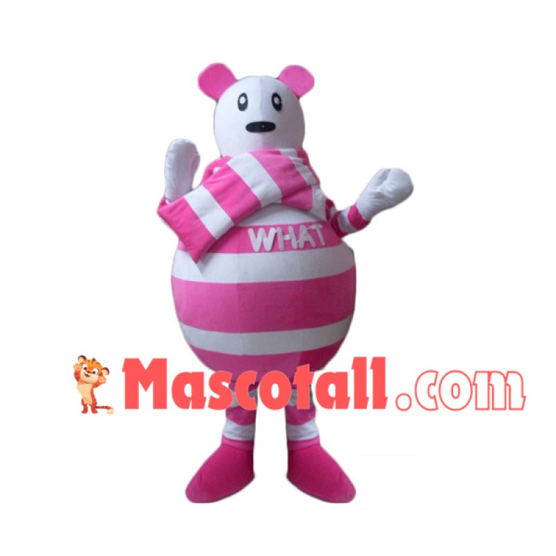 Pink Striped Bear Cartoon Mascot Costume