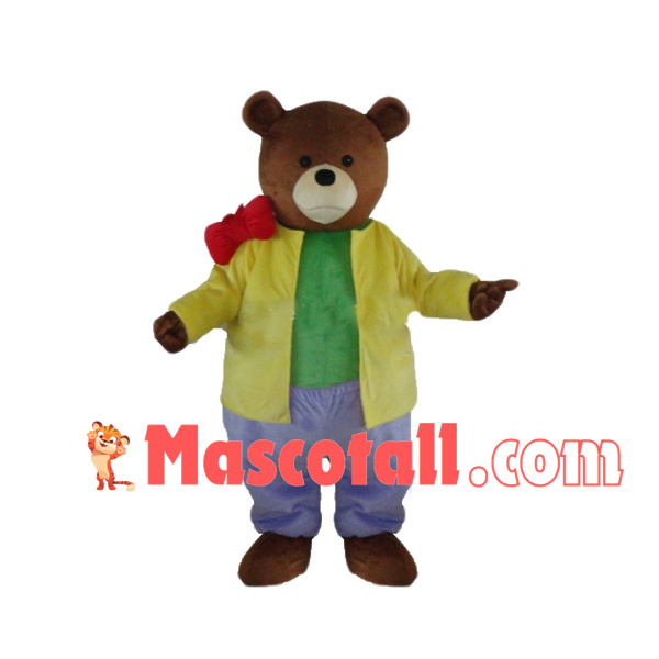 The Father Bear Wearing Yellow Coat Mascot Costume
