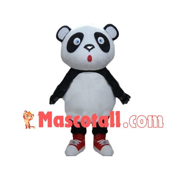 Surprised Small Eyed Baby Panda Mascot Costume