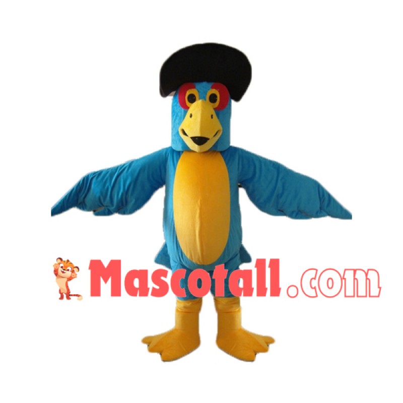 Blue Bird Wearing Hat Mascot Costume