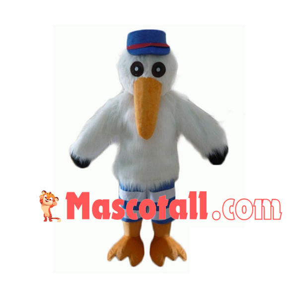 White Furry Bird With Long Beak Mascot Costume