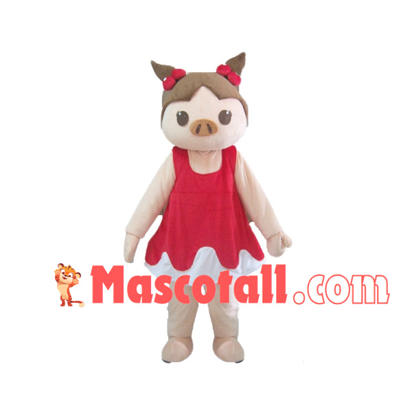 The Pig Sister With Vest Dress Mascot Costume
