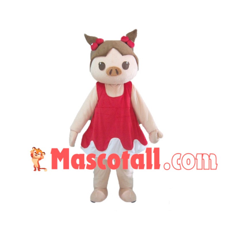 The Pig Sister With Vest Dress Mascot Costume
