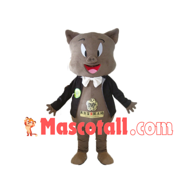 Brown Pig Wearing Suit Mascot Costume