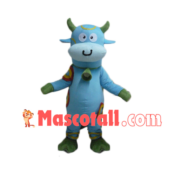 Colored Calf With Green Bell Mascot Costume