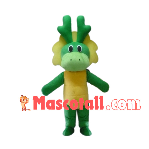 Green Dragon With Lmmature Horns Mascot Costume