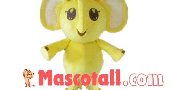 Bright Yellow Elephant With Hairpin Mascot Costume