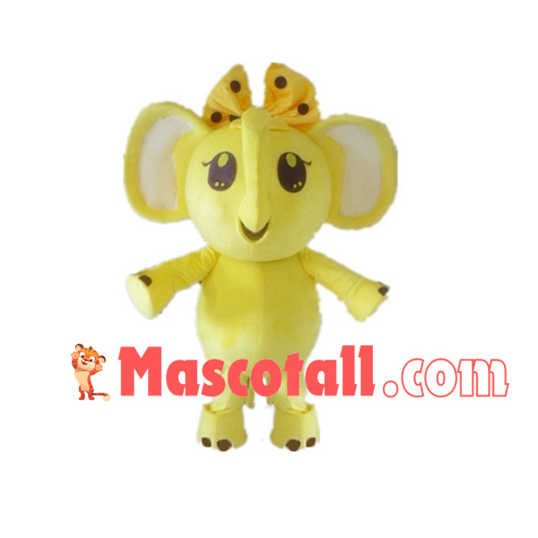 Bright Yellow Elephant With Hairpin Mascot Costume