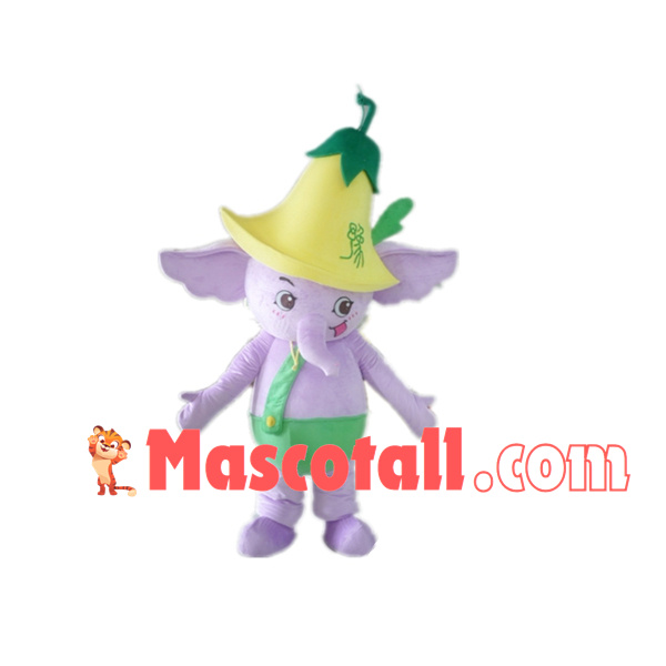Baby Elephant Wearing Trumpet Flower Mascot Costume