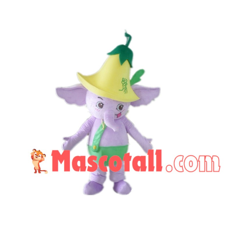 Baby Elephant Wearing Trumpet Flower Mascot Costume