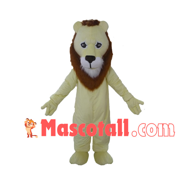 Soft Beige Lion With Serious Face Mascot Costume