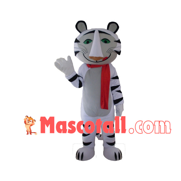 Lightweight White Tiger With Scarf Mascot Costume