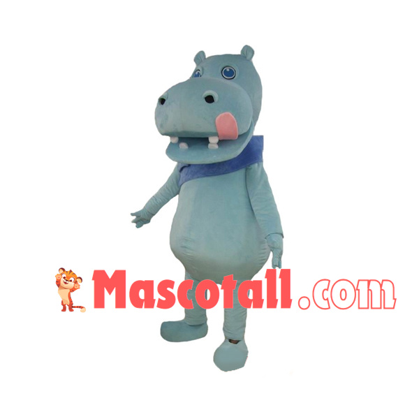 Light Blue Hippo Licking Mouth Mascot Costume