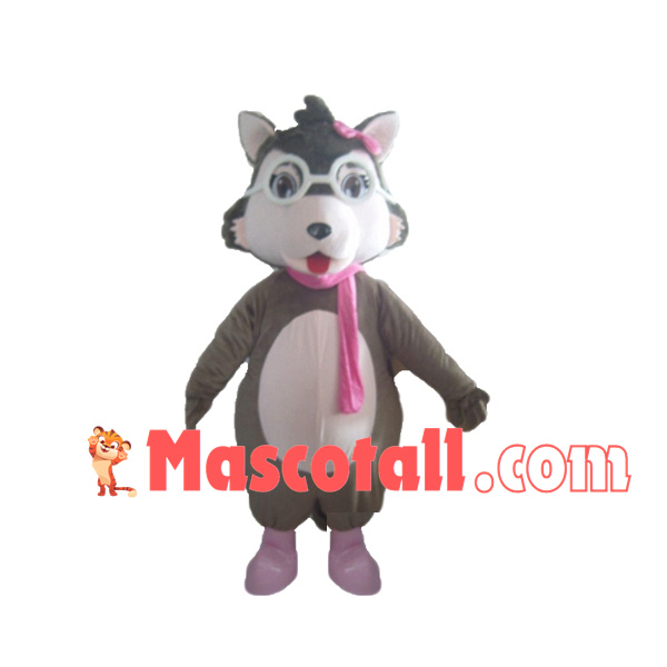 Little Wolf Kid Wearing Glasses Mascot Costume