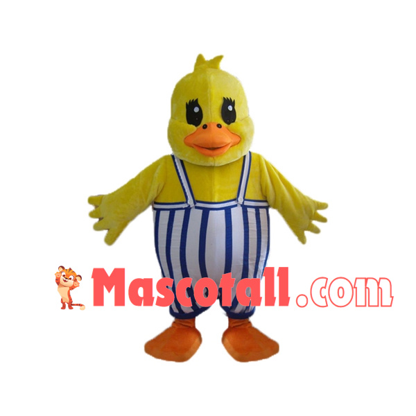 Fat Duck In The Striped Suspenders Mascot Costume