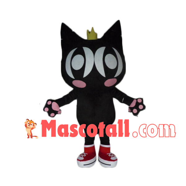 Cartoon Crown Black Cat Mascot Costume