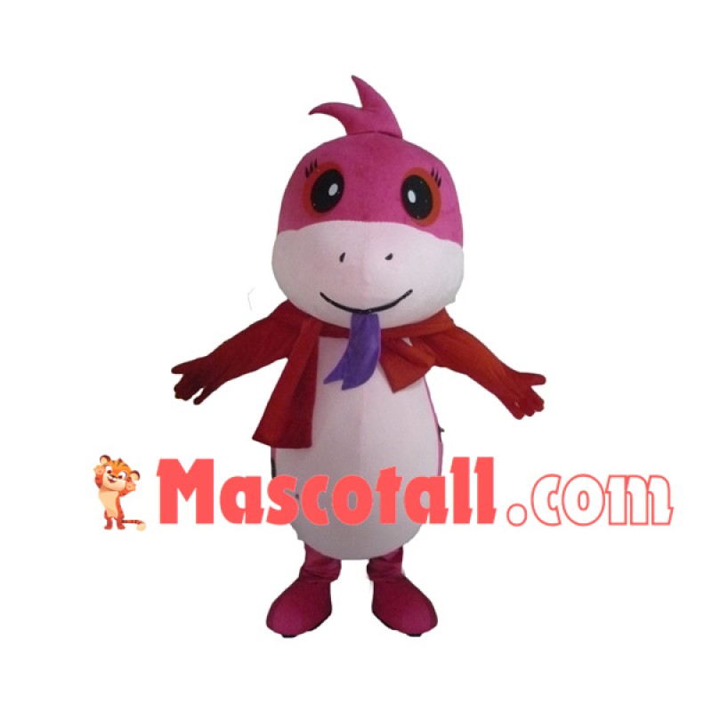 Cartoon Pink Dragon With Shawl Mascot Costume