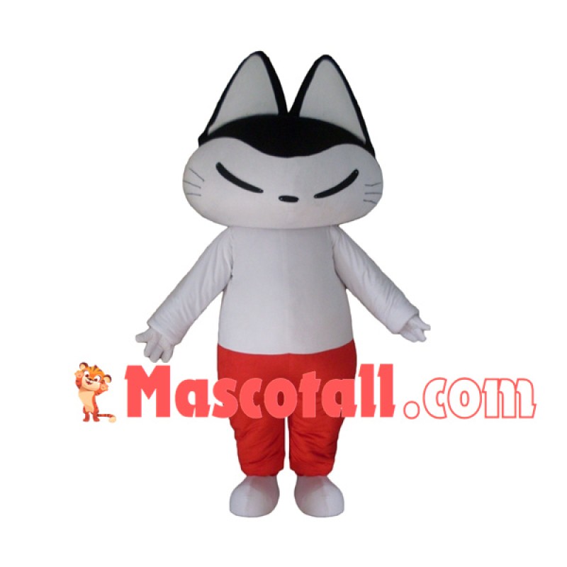 Squinted Cat Cartoon Mascot Costume