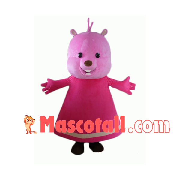 Pink Baby Squirrel With Dress Mascot Costume