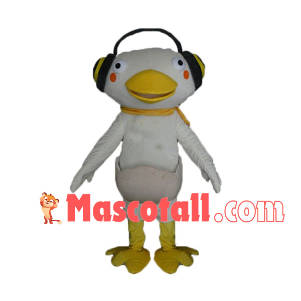 White Eggshell Duck Wearing Earmuffs Mascot Costume