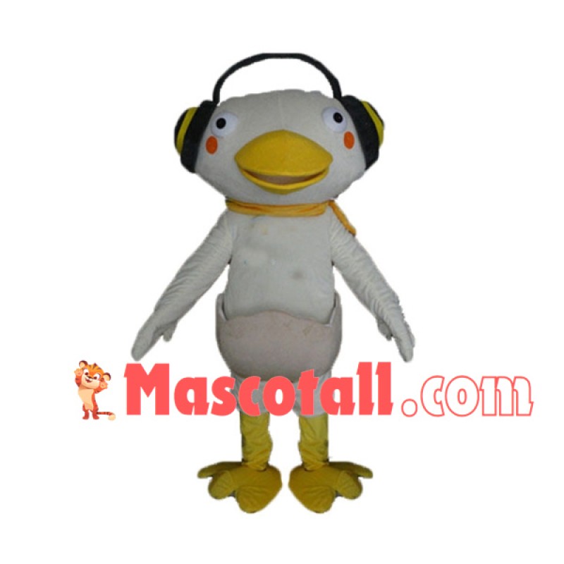 White Eggshell Duck Wearing Earmuffs Mascot Costume