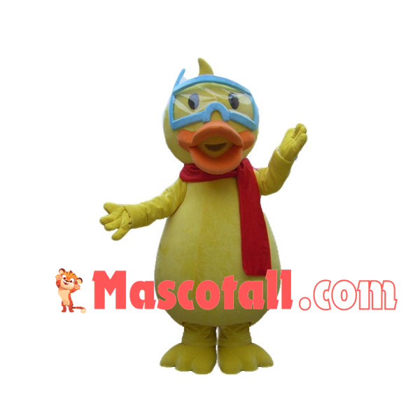 Seasoned Duck Wearing Diving Goggles Mascot Costume