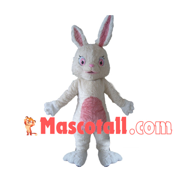 Fluffy Rabbit With Different Length Ears Mascot Costume