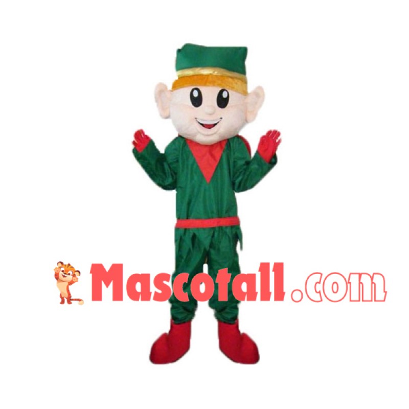 Christmas Elf In Green Suit Mascot Costume
