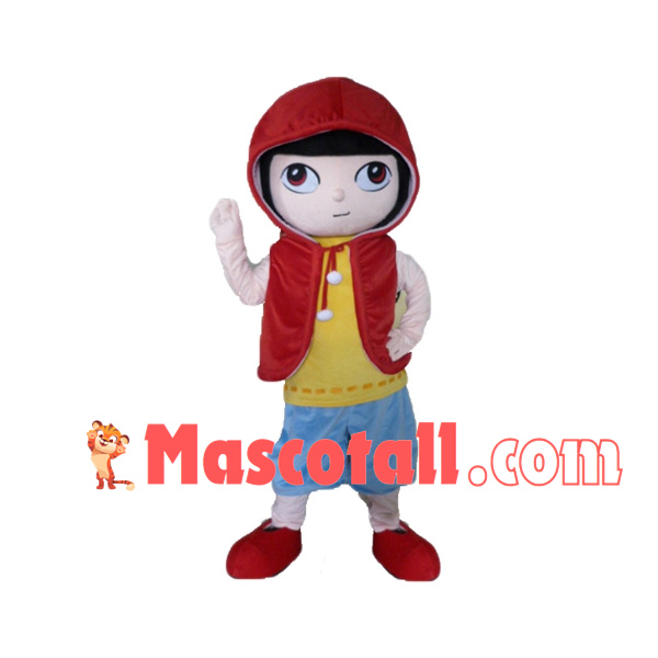 Little Boy In Red Hooded Jacket Mascot Costume