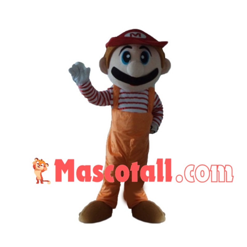 Cartoon Mario With Orange Suit Mascot Costume