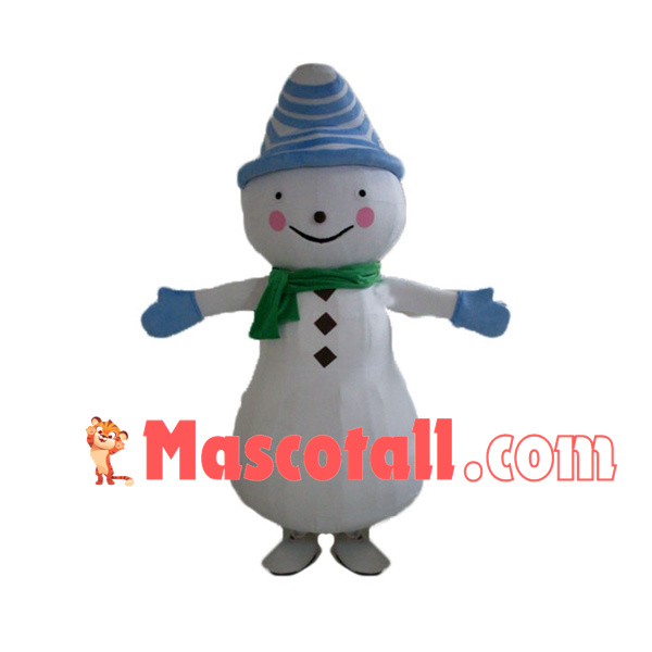 Snowman With Warm Striped Hat Mascot Costume