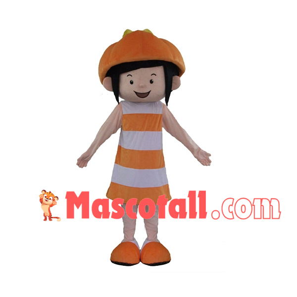 Brunette Girl In Pumpkin Hat Mascot Costume