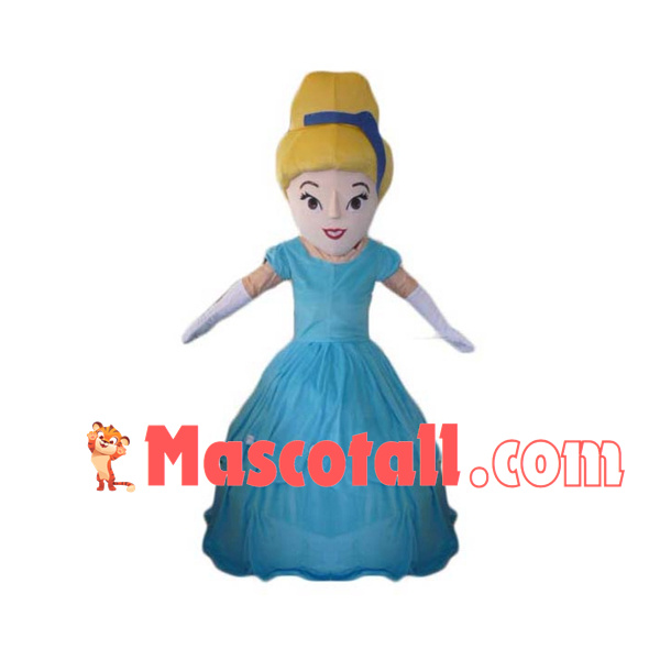 Cinderella Wearing Blue Princess Dress Mascot Costume