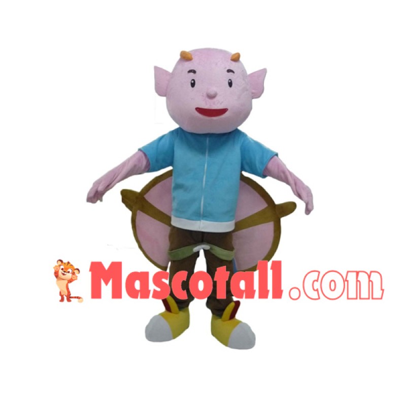 Short-horned Pink Demon Cartoon Mascot Costume