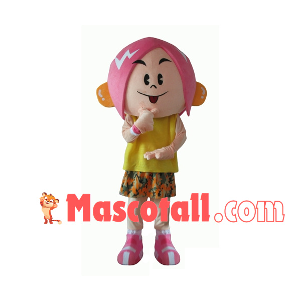 Imaginative Girl With Pink Hair Mascot Costume