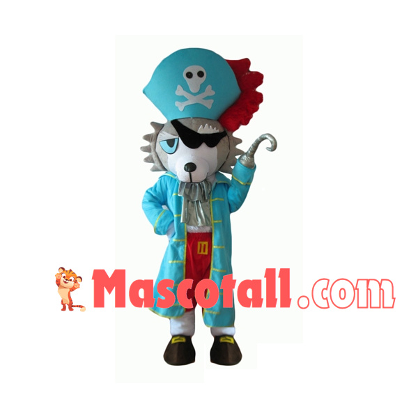 Skeleton Pirate Gray Wolf Mascot Costume