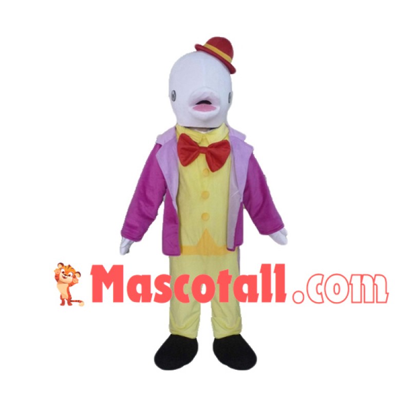 Performing White Dolphin Mascot Costume