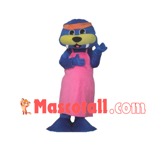 Fur Seal Wearing Long Apron Mascot Costume