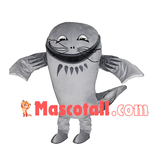 Gray Sea Lion With Smile Face Mascot Costume