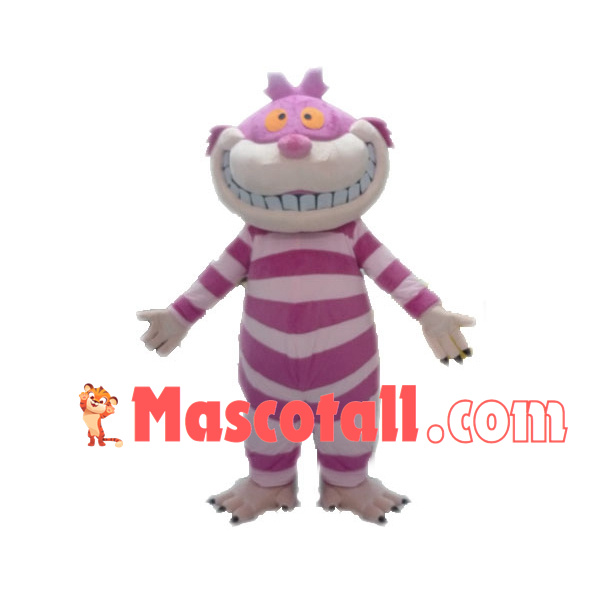 Pink Striped Cheshire Cat Cartoon Mascot Costume