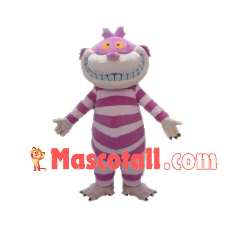 Pink Striped Cheshire Cat Cartoon Mascot Costume