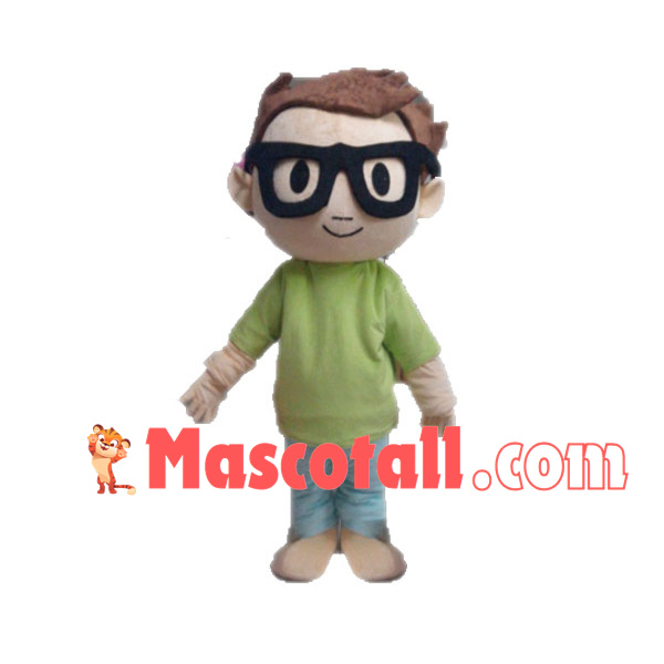 Science Boy Wearing Black Frame Glasses Mascot Costume
