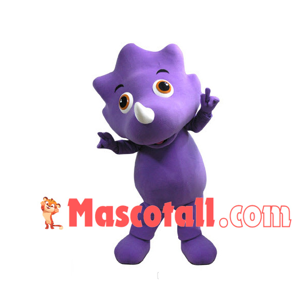 Pleased Purple Triceratops Baby Mascot Costume