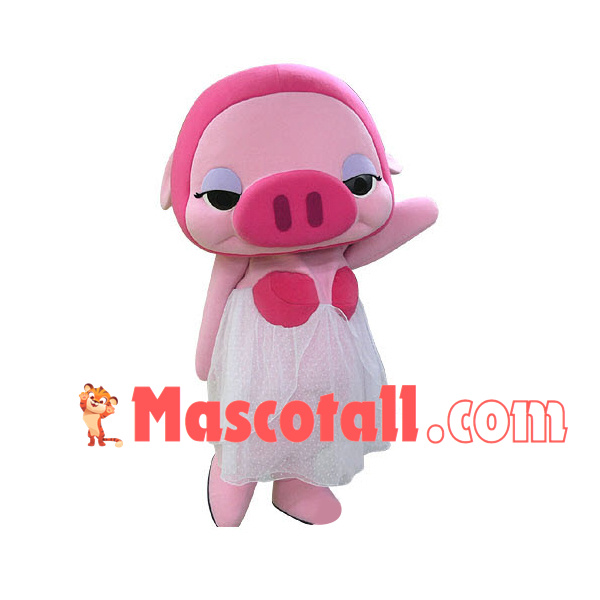 Pretty Pig Girl In Silk Dress Mascot Costume