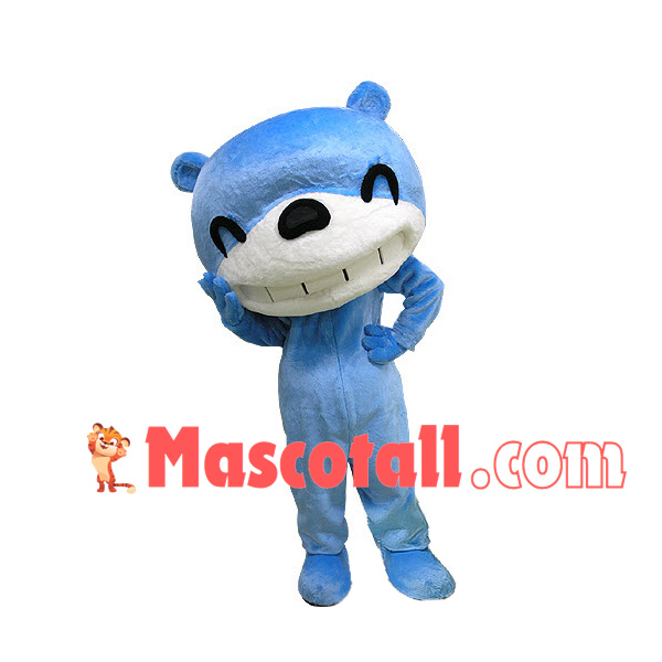 Squinting Laughing Blue Bear Mascot Costume