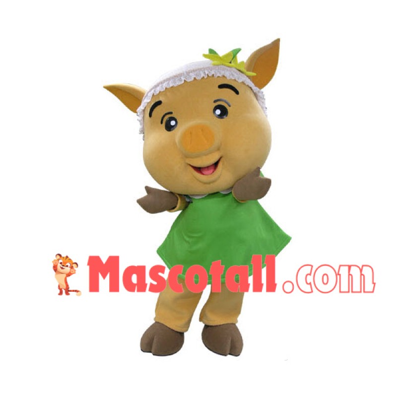 Beautiful Pig Sister In The Green Skirt Mascot Costume